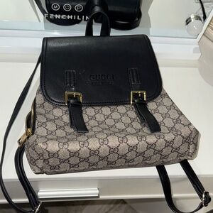 Gucci Black and Tan Monogram Backpack